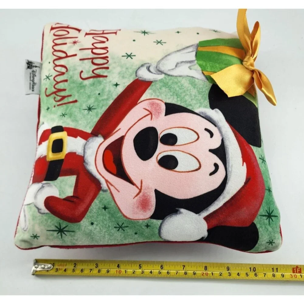 Disney Parks Mickey Mouse Happy Holidays Christmas Square Pillow‎ 11 x 11 Retro